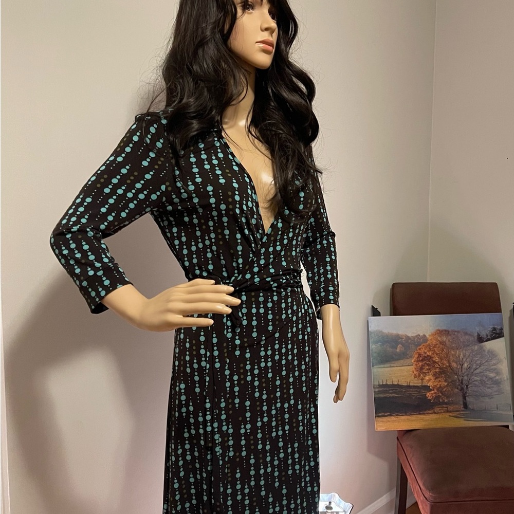 Elegant Brown and turquoise Polka Dot Dress